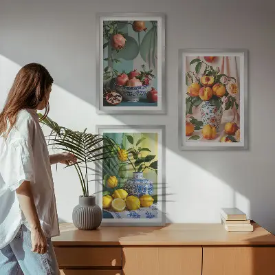 Set di quadri incorniciati con melograni, pesche e limoni