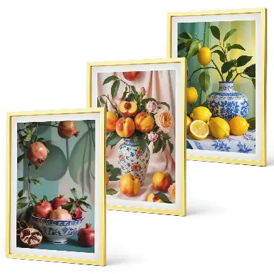 Set di quadri incorniciati con melograni, pesche e limoni