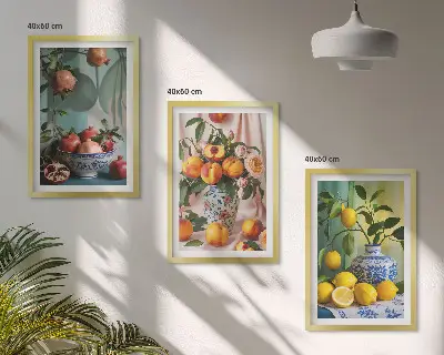 Set di quadri incorniciati con melograni, pesche e limoni