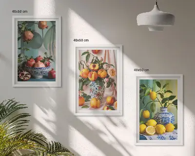 Set di quadri incorniciati con melograni, pesche e limoni