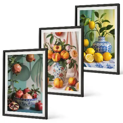 Set di quadri incorniciati con melograni, pesche e limoni