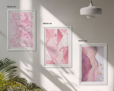Set di 3 quadri Peonie geometriche rosa