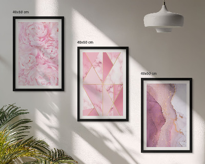 Set di 3 quadri Peonie geometriche rosa