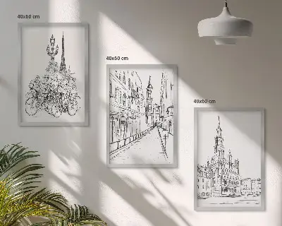 Composizione di quadri con disegni di paesaggi urbani