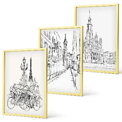 Composizione di quadri con disegni di paesaggi urbani