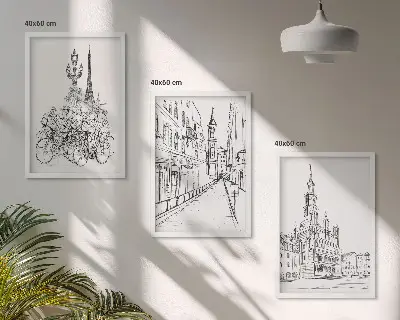 Composizione di quadri con disegni di paesaggi urbani