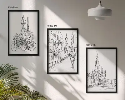 Composizione di quadri con disegni di paesaggi urbani