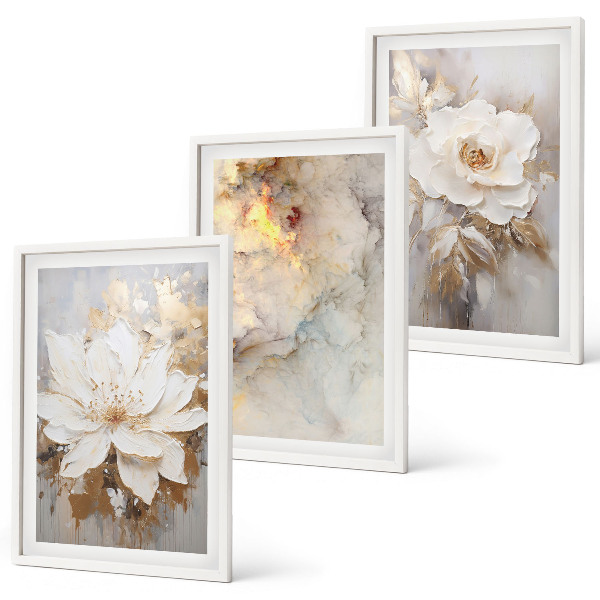 Set di 3 quadri Fiori luminosi su sfondo astratto
