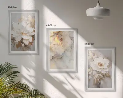 Set di 3 quadri con fiori luminosi su sfondo astratto