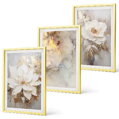 Set di 3 quadri con fiori luminosi su sfondo astratto