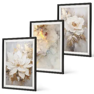 Set di 3 quadri con fiori luminosi su sfondo astratto