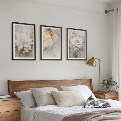 Set di 3 quadri Fiori luminosi su sfondo astratto