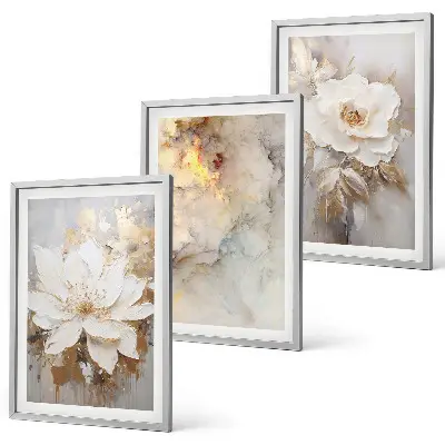 Set di 3 quadri con fiori luminosi su sfondo astratto