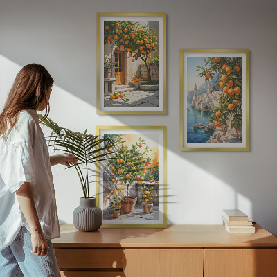 Set di 3 quadri Paesaggi di agrumi dipinti