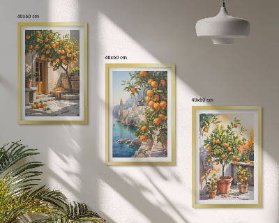 Set di 3 quadri Paesaggi di agrumi dipinti