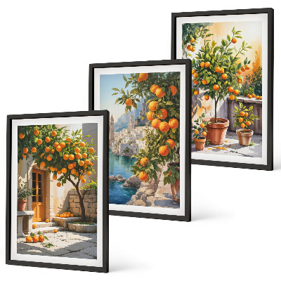 Set di 3 quadri Paesaggi di agrumi dipinti
