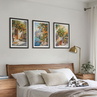 Set di 3 quadri Paesaggi di agrumi dipinti