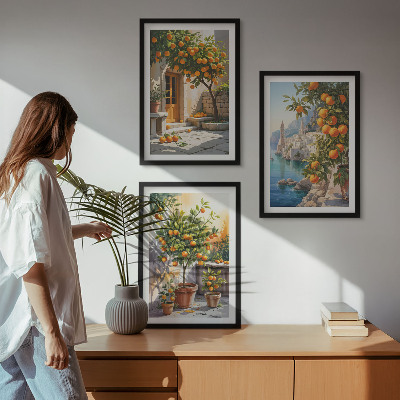 Set di 3 quadri Paesaggi di agrumi dipinti