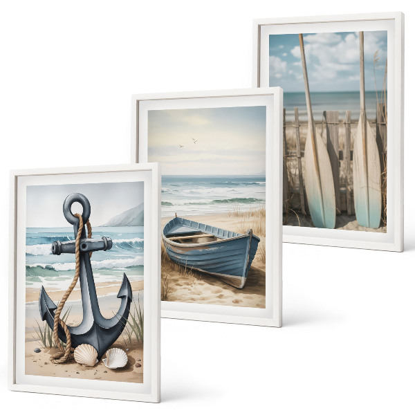 Set di 3 quadri Ancora barca remi spiaggia