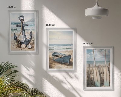 Set di 3 quadri Ancora barca remi spiaggia