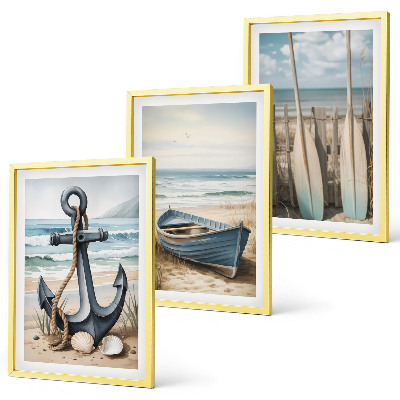 Set di 3 quadri Ancora barca remi spiaggia