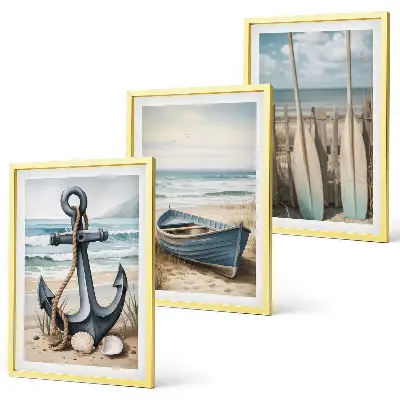 Set di 3 quadri decorazione da parete con barca, remi e spiaggia