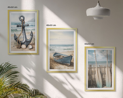 Set di 3 quadri Ancora barca remi spiaggia