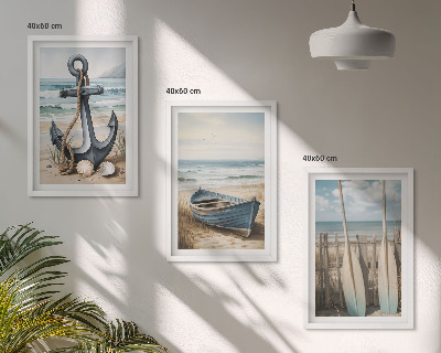 Set di 3 quadri Ancora barca remi spiaggia