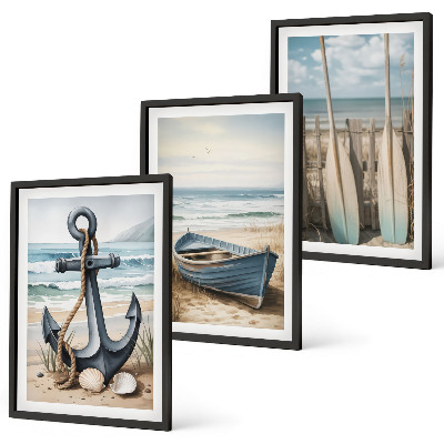 Set di 3 quadri Ancora barca remi spiaggia