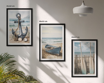 Set di 3 quadri Ancora barca remi spiaggia