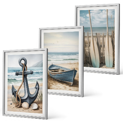 Set di 3 quadri Ancora barca remi spiaggia