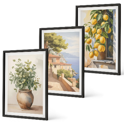 Set di quadri incorniciati Fiori in un vaso, un mare di limoni