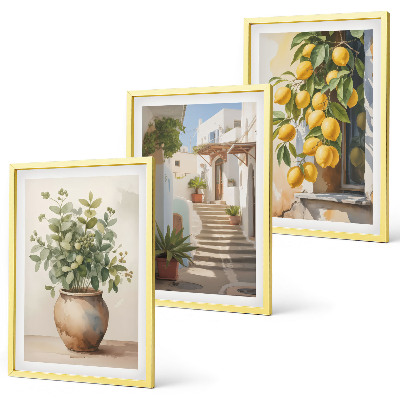 Composizione di quadri Piante in vaso, limoni, strada