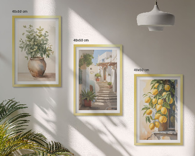 Composizione di quadri Piante in vaso, limoni, strada