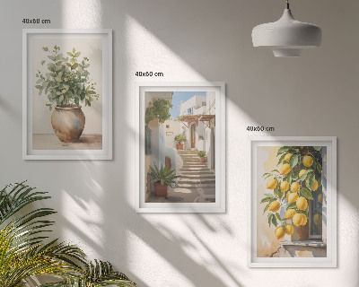 Composizione di quadri Piante in vaso, limoni, strada
