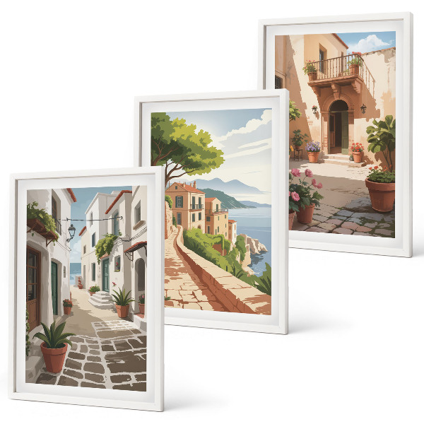 Set di quadri incorniciati Strade, case, piante, vasi
