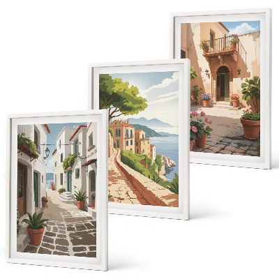Set di quadri incorniciati Strade, case, piante, vasi