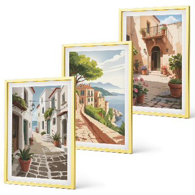 Set di quadri incorniciati Strade, case, piante, vasi