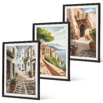 Set di quadri incorniciati Strade, case, piante, vasi
