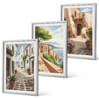 Set di quadri incorniciati Strade, case, piante, vasi