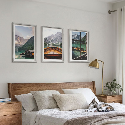 Set di 3 quadri Cottage sul lago di montagna Łódź