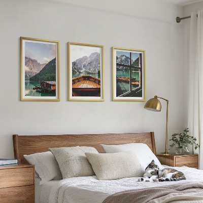 Set di 3 quadri Cottage sul lago di montagna Łódź