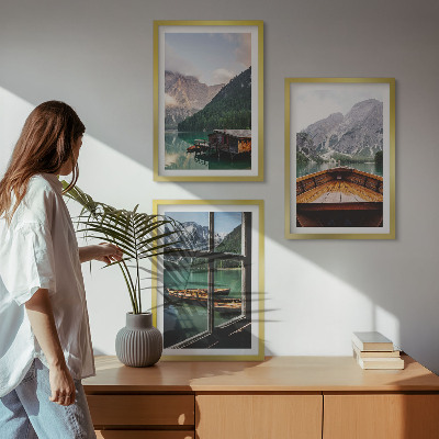 Set di 3 quadri Cottage sul lago di montagna Łódź