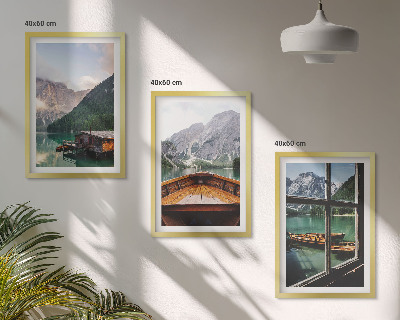 Set di 3 quadri Cottage sul lago di montagna Łódź