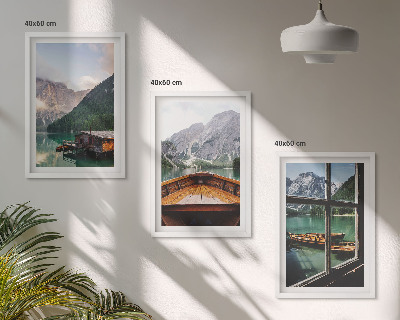 Set di 3 quadri Cottage sul lago di montagna Łódź