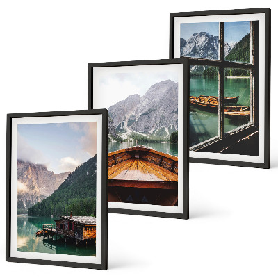 Set di 3 quadri Cottage sul lago di montagna Łódź