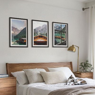 Set di 3 quadri Cottage sul lago di montagna Łódź