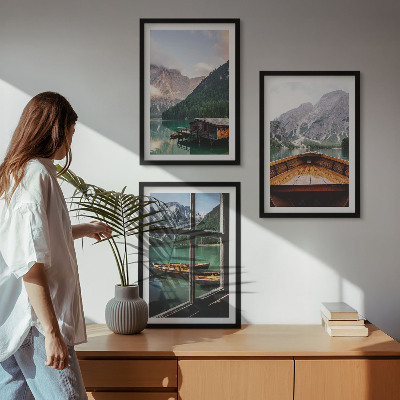 Set di 3 quadri Cottage sul lago di montagna Łódź