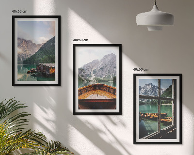 Set di 3 quadri Cottage sul lago di montagna Łódź