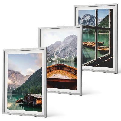 Set di 3 quadri Cottage sul lago di montagna Łódź
